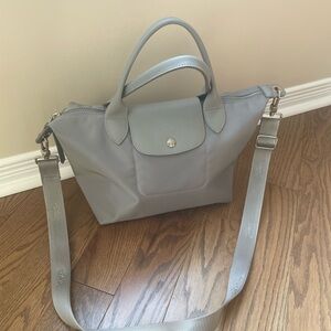 Longchamp Gray Shoulder Bag with silver hardware and adjustable  shoulder strap